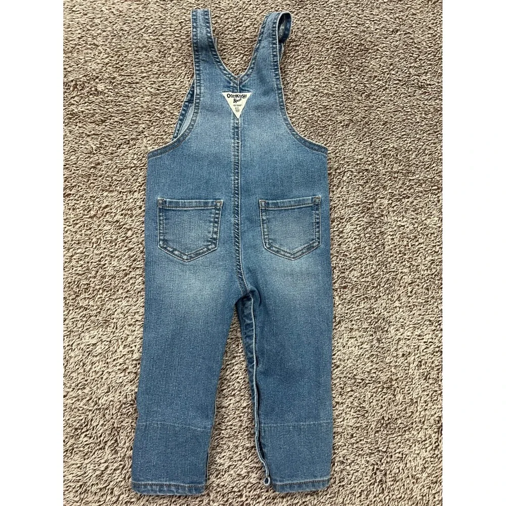 OshKosh B'gosh Baby Girls 18M Denim Vestbak Overalls Floral Lined Snap Leg